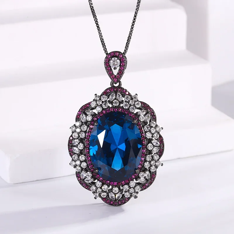 New high-end jewelry plated 18K gold red corundum blue spindle black gold personalized gemstone pendant 15*20 jewelry