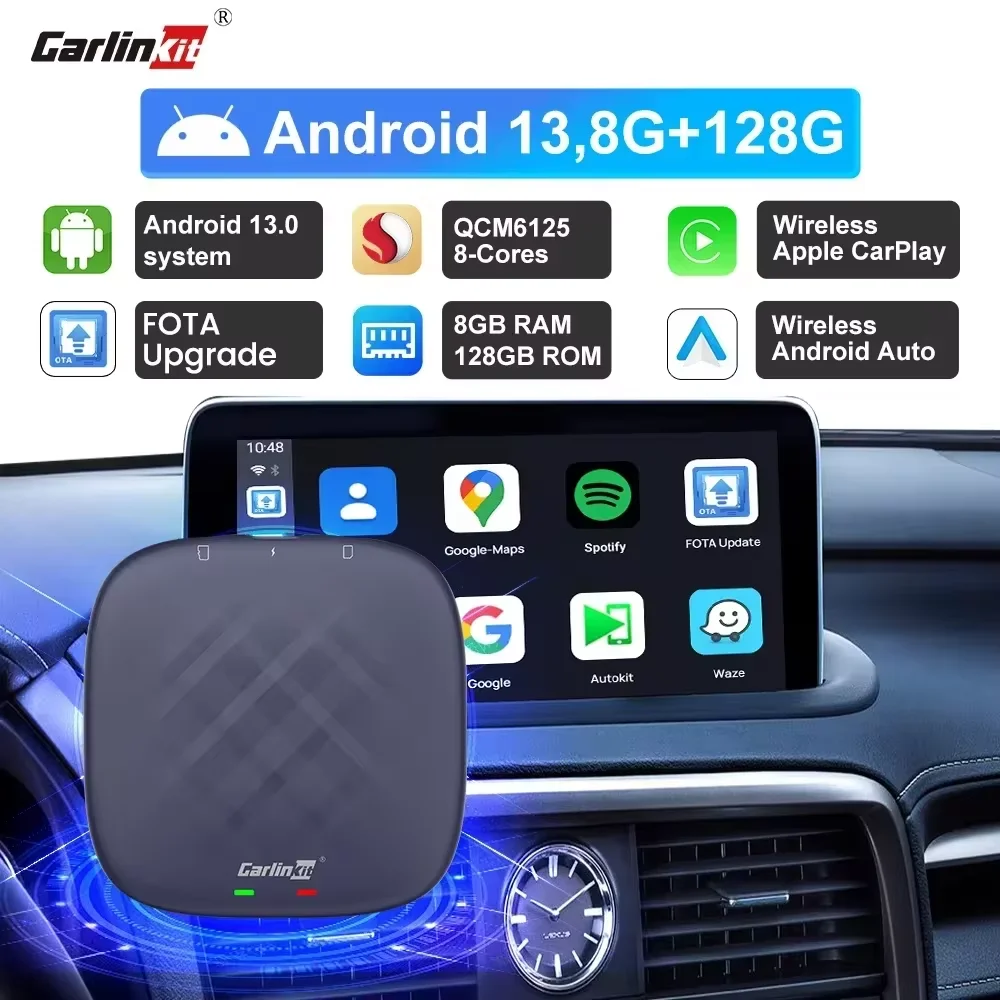 

CarlinKit 8+128G CarPlay Ai Box Plus Android 13 Wireless Android Auto&CarPlay QCM6125 665 FOTA Upgrade For VW Audi Kia Fiat Ford