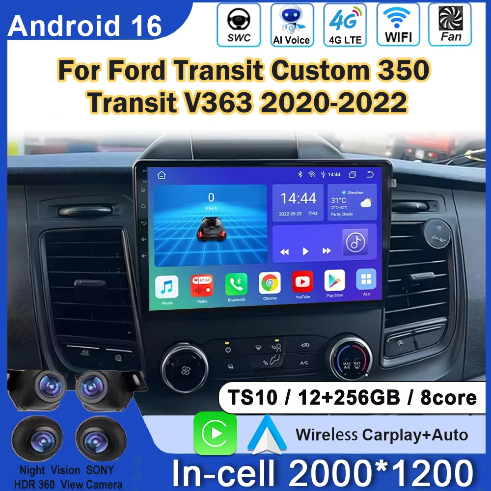 Car Radio For Ford Transit Custom 350 Transit V363 2020-2022 GPS Navigation CarPlay Android Auto Multimedia Video Player Car DVD