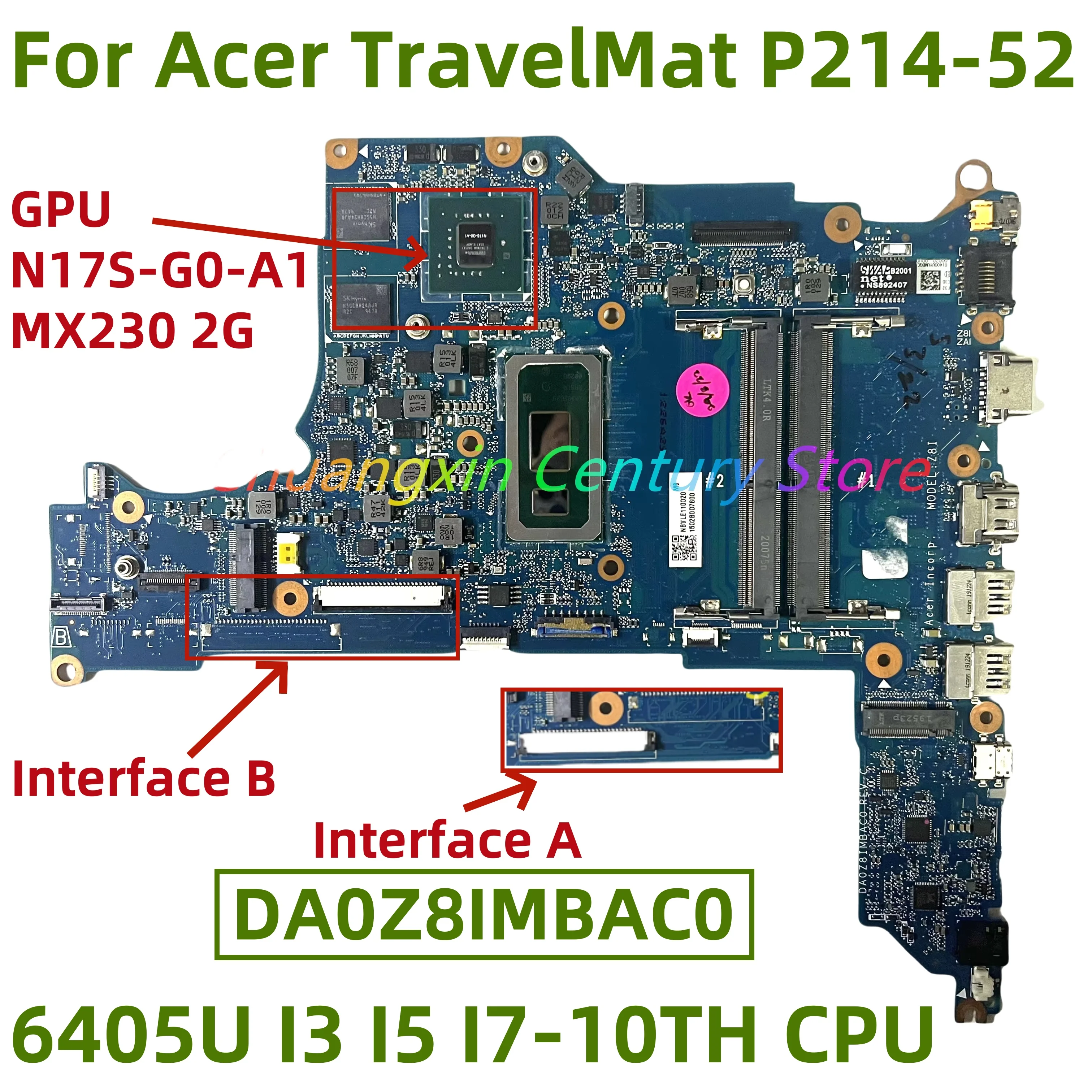 DA0Z8IMBAC0 For Acer TravelMat P214-52 Laptop Motherboard With SRGKW 6405U I3 I5 I7-10TH CPU MX230 4G GPU 100% Tested Working