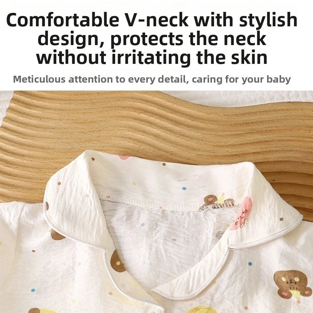 Pure Cotton Children's Pajama Set Long Pants Short Sleeve Pajama Set Breathable Cartoon Design Air Conditioning Clothing