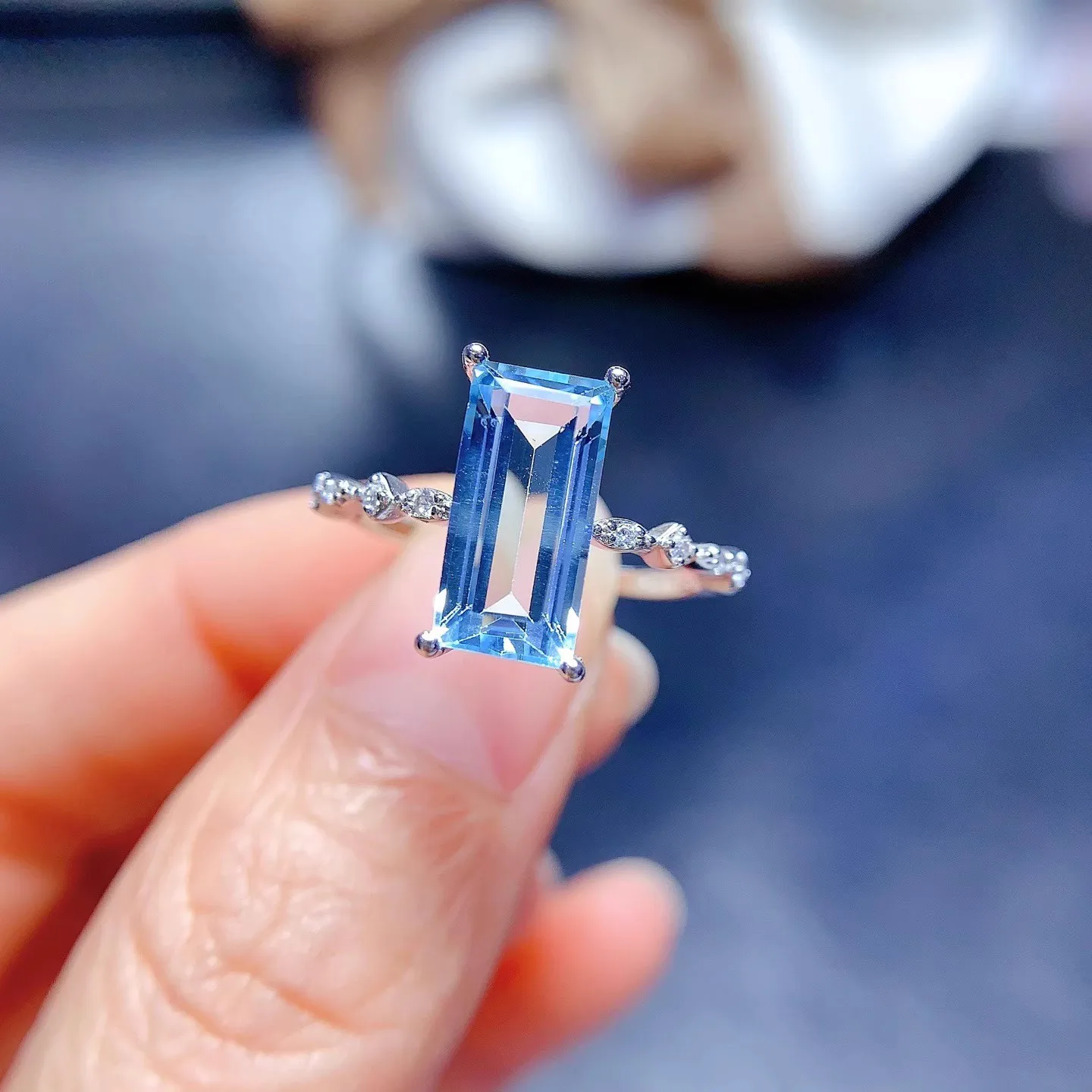 

6*12mm Natural Topaz Ring Real S925 Sterling Silver Certificate Simple Design Fine Charm Weddings Jewelry for Women FS