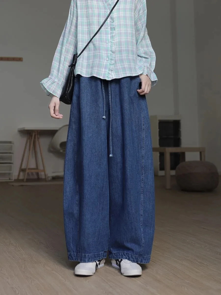 

American Retro Casual Denim Jeans Women's Autumn Winter plus Size Loose High Waist Wide Leg Long Pants Comfortable Fashionable