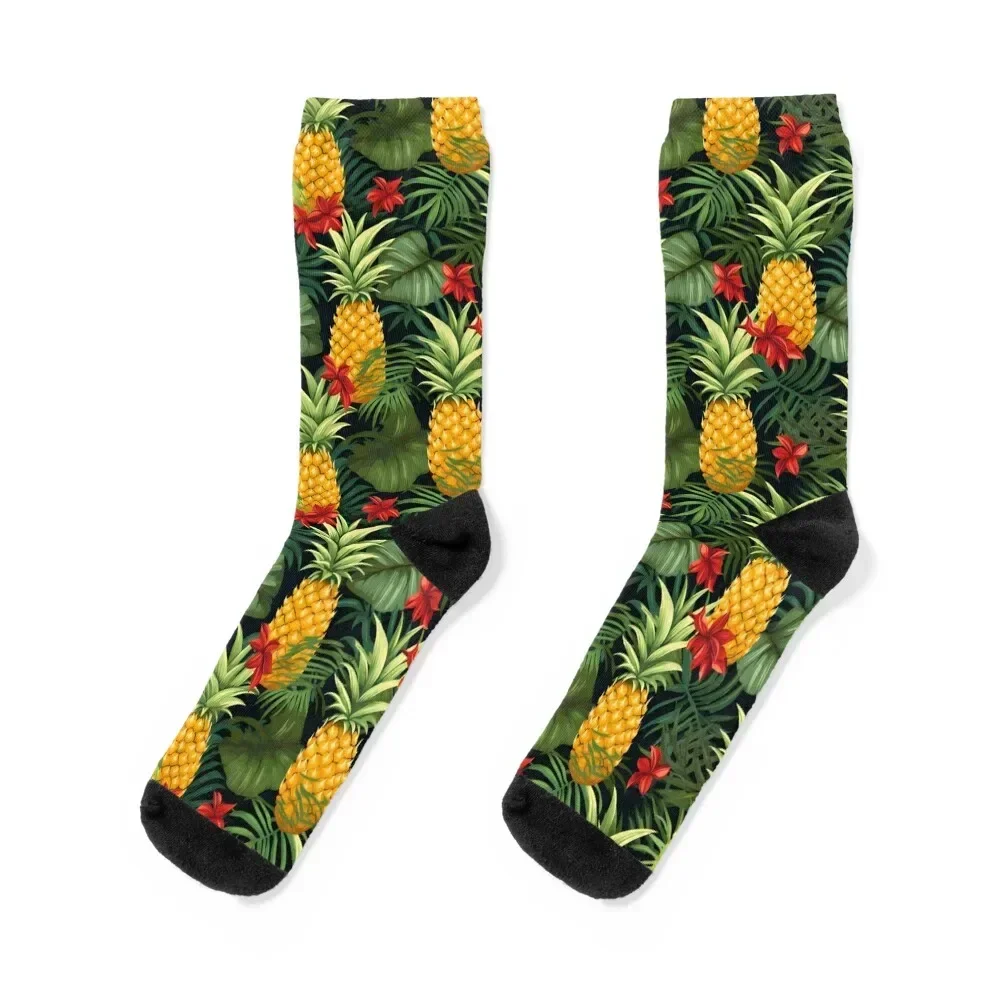 Pineapple Mosaic 8 - Ananas and flowers in Rainforest Socks Non-slip cycling Climbing Socks Male Women's