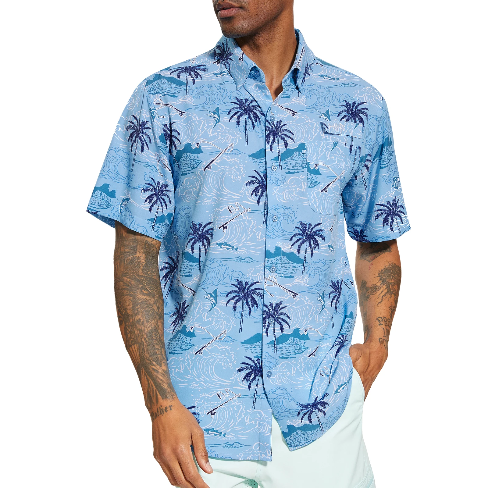 Bassdash Herren upf 50 Kurzarm Button-Down-Angel hemd atmungsaktiv leicht für Outdoor-Wander camping
