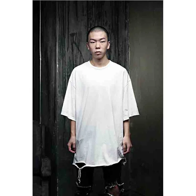 Men's new style dilapidated loose shoulder off trend short sleeve T-shirt oversize individual European and American summer