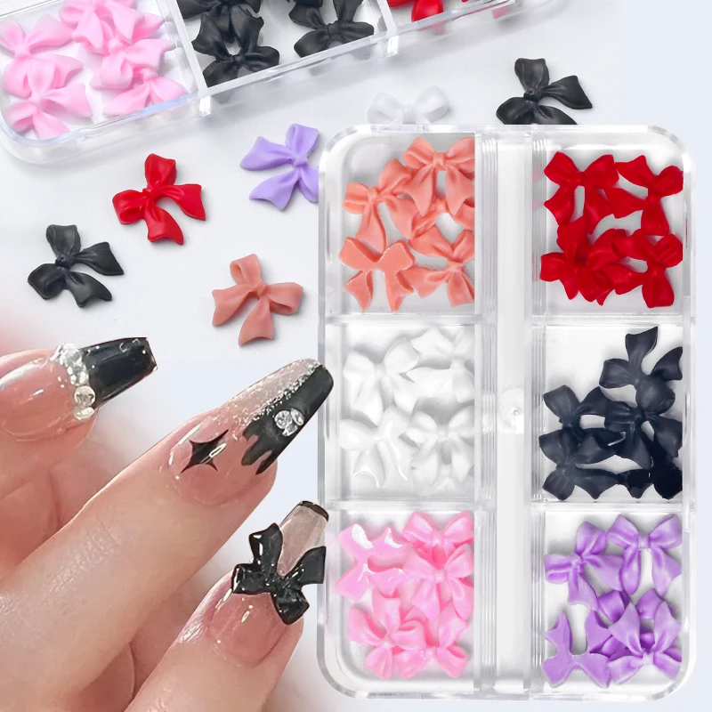 White Ribbon Resin Bowknot Nail Charm Parts 3D Rhinestone Nail Art Decoration Accessories Supply for DIY Korean Manicure Design