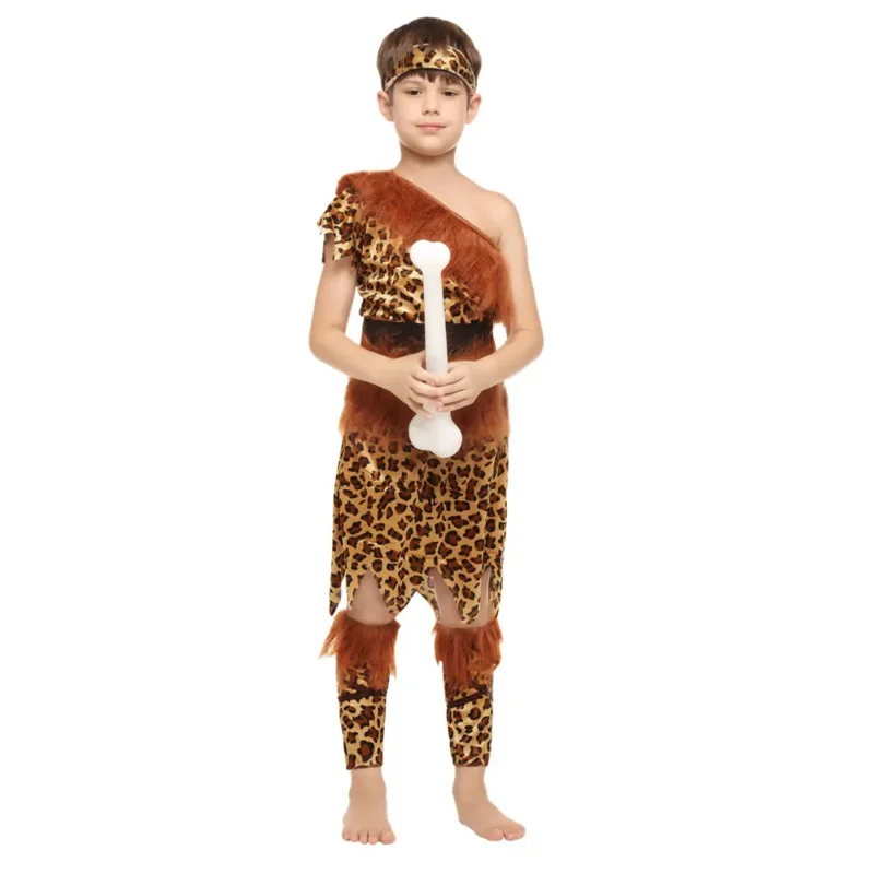 Umorden Kids Child Caveman Cavewoman Costume Primitive Cosplay for Boys Girls Purim Halloween Costumes NX9739