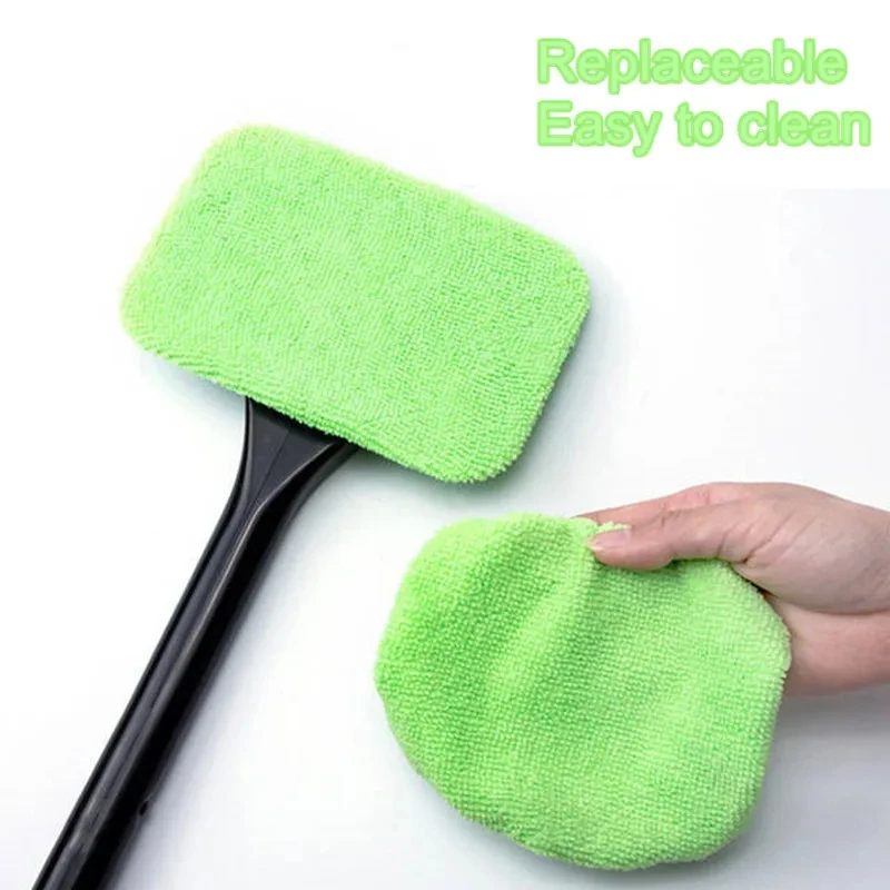 Car Window Cleaner Brush Kit Microfiber Windshield Cleaning Tool Auto Interior Glass Wash Wiper Long Handle Reusable Cloth Pad image 3