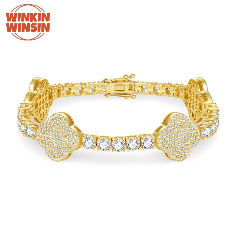 

Winkin Winsin, высокое качество, браслет из стерлингового серебра S925, браслет с сертификатом GRA, теннисная цепочка с клевером, браслет с муассанитом, ювелирные изделия