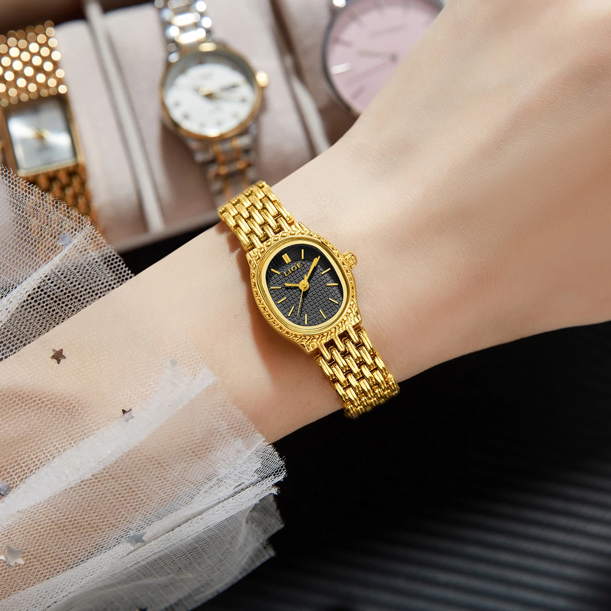 LIGE Golden Women Wristwatch Small Dial Ladies Gold Watch Bracelet Jewelry Quartz Lady Watch Compact Stylish Luxury Women Watch
