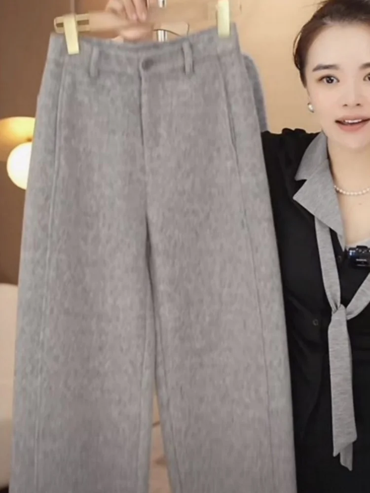 Pantaloni a vita alta con gamba larga e noodle di riso Pantaloni larghi a gamba dritta da donna Pendolarismo Sle Colore puro ket Dettaglio