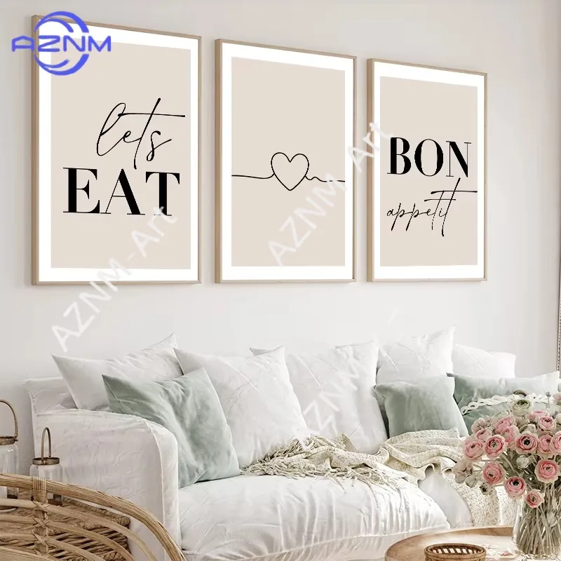 1/3pcs Bon Appetit Let's Eat Dining Poster Canvas Wall Art - Kitchen Home Decor Good Food Good Mood Mealtime Motto
