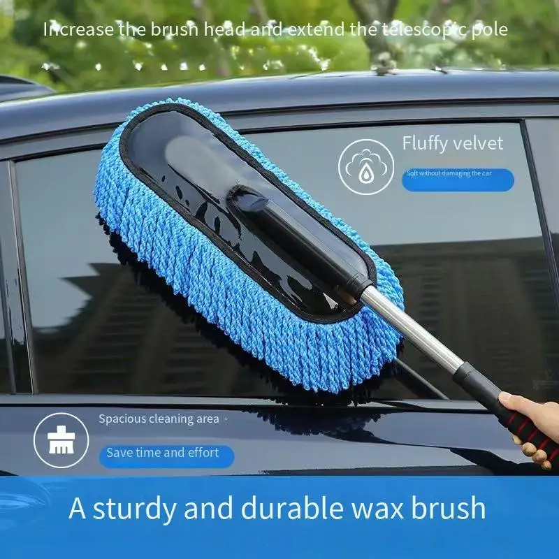 Retractable Car Wash Mop Microfiber Stainless Steel Extendable Telescopic Pole Car Wash Brush Cleaning Auto Detailing Supplies