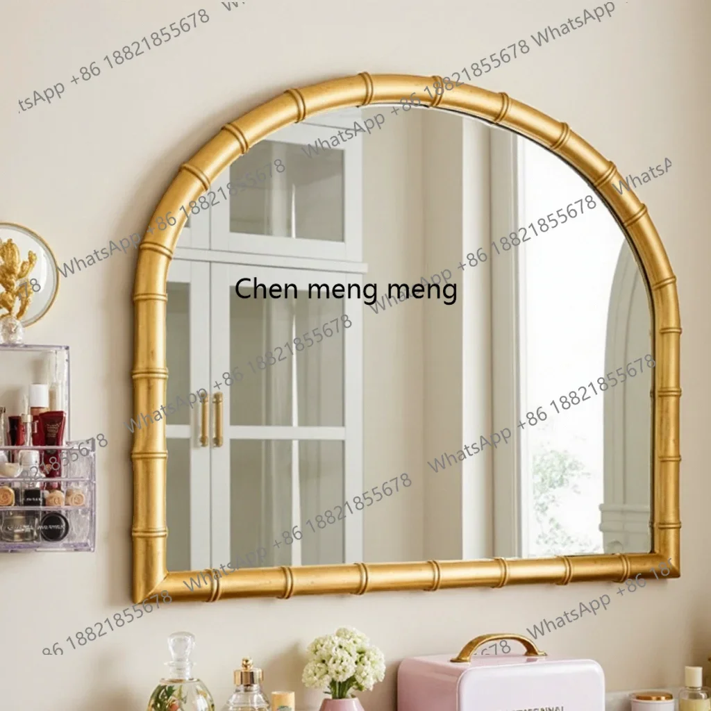 New arrive French light luxury arched bathroom mirror wall hanging gold frame bamboo shape makeup mirror classical decorative mi
