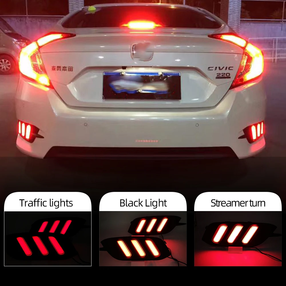 

2Pcs For Honda Civic 2016 2017 2018 LED DRL Rear Bumper tail light fog lamp Brake Lights Signal lamp DRL reflector Lamp