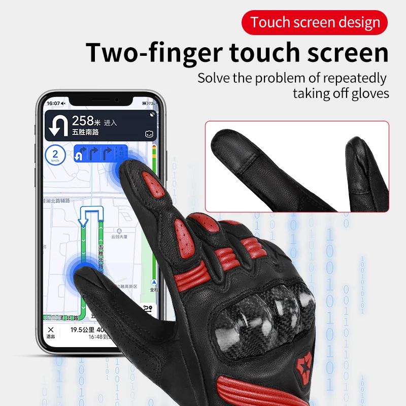 Genuine Leather Carbon Fiber Motorcycle VE-313 Men Windproof Motorcycle Gloves Gloves Touch screen Long Version Dirt Bike Gloves