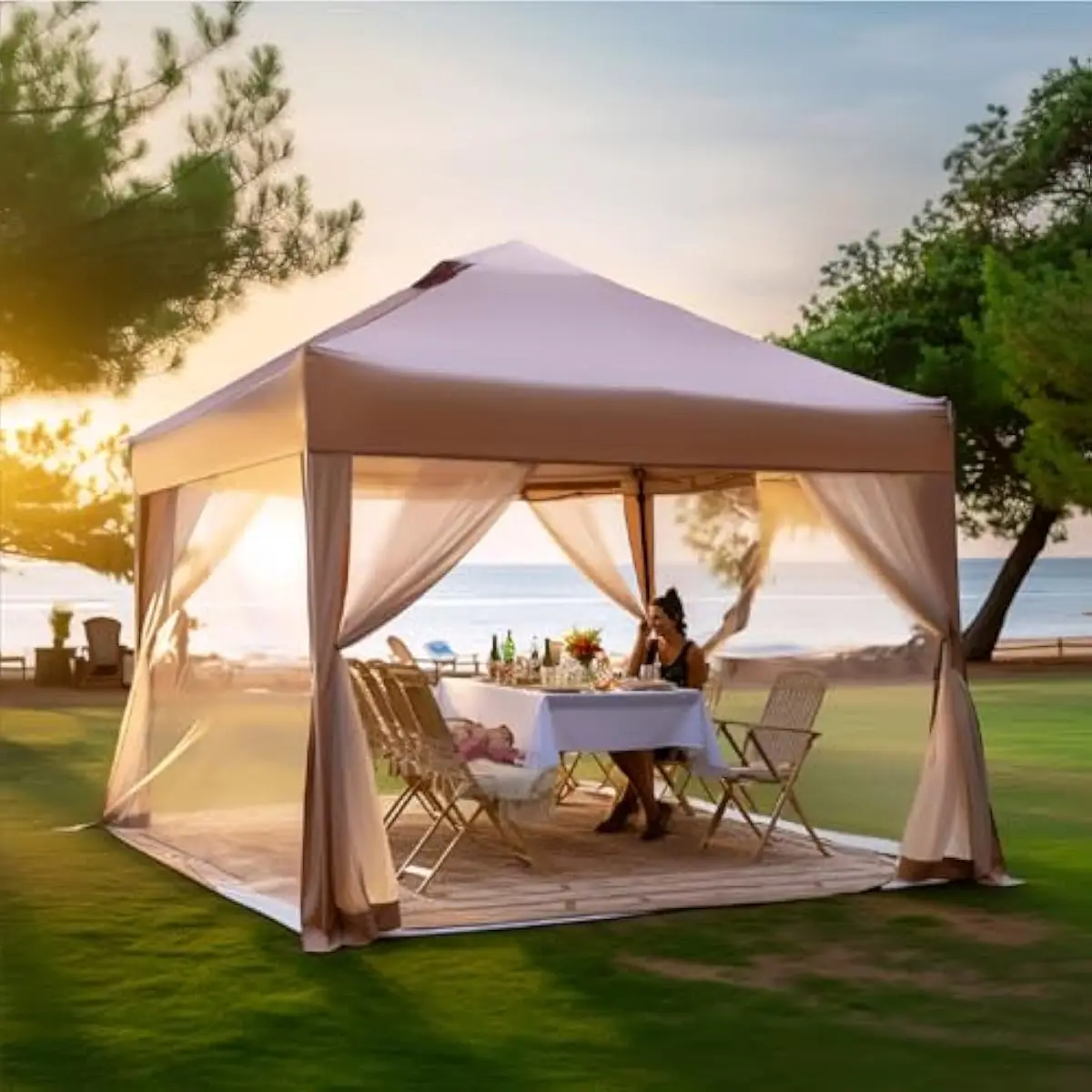 10x10 Instant Pop Up Canopy with Vented Top, Removable Mesh Walls, Adjustable Steel Legs, UPF 50+ Sun Protection, Water Resistan