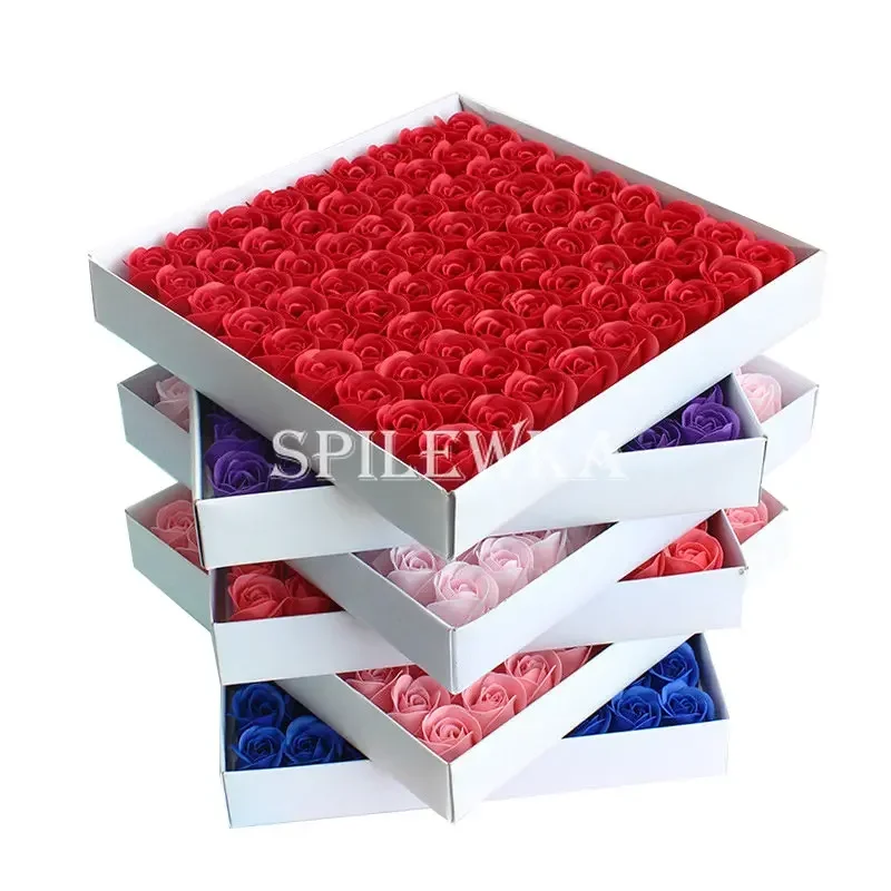 81pcs Three-Layer No Flower Base soap Rose Flowers Heads Decor Box Essential Wedding Bouquet Valentine\'S Day Artificial Flower