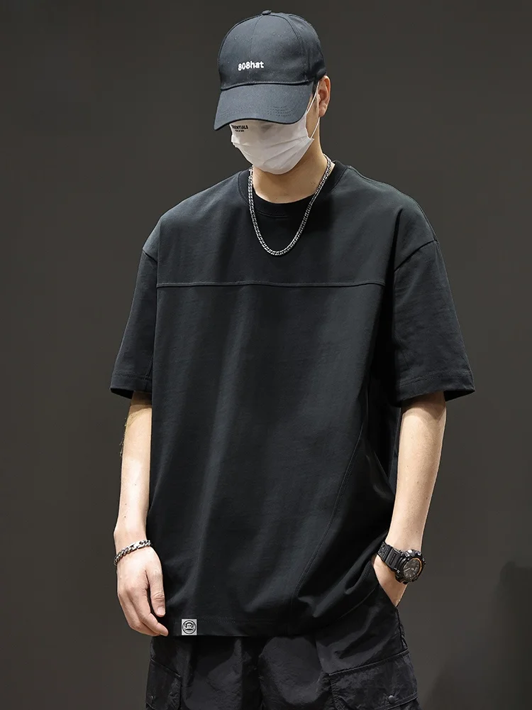 

Мужская черная хлопковая футболка свободного кроя с коротким рукавом и круглым вырезом, дышащая, летняя, модная.