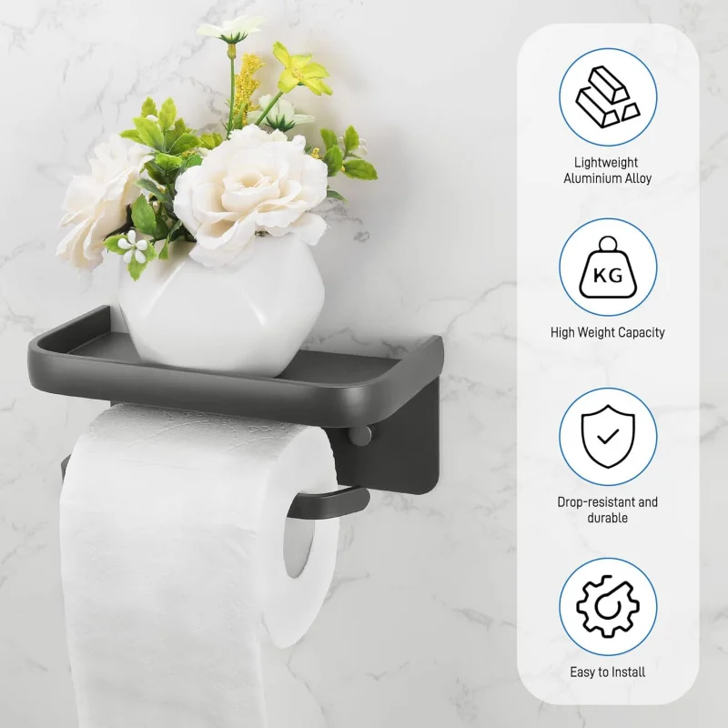 

TOPLIVING Shelf, Aluminum Without Drilling, Toilet Paper Holder With 2 Mounting Metho