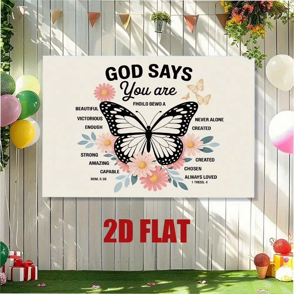 Inspirująca gobelin z motywem motyla: Bóg mówi, że jesteś... - Motywacyjny dekoracja ścienna na bazie wiary do wystroju domu