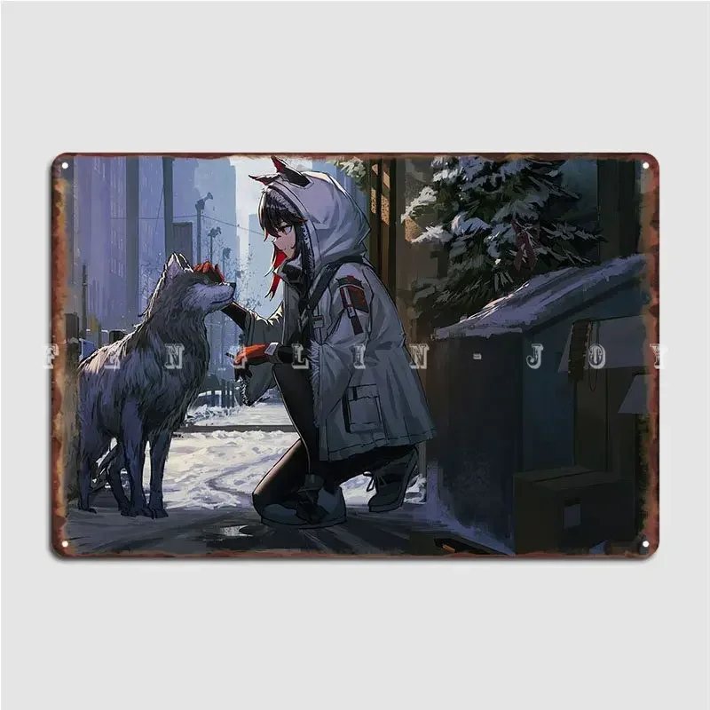 Cute Anime Girl With Husky Metal Sign Pub Wall Plaque Home Design Tin Sign Posters
