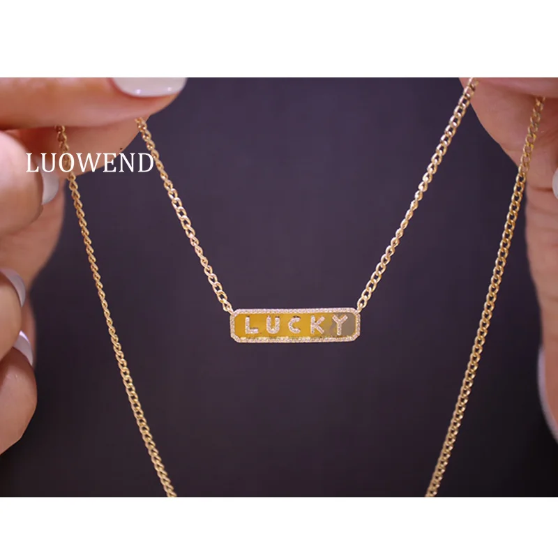 LUOWEND 100% 18K Yellow Gold Necklace Fashion Luck Choker INS Style Real Natural Diamond Necklace for Women Anniversary Gift