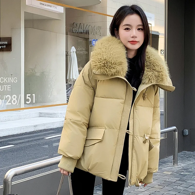 

Short Down Cotton Jacket Women Outerwear Winter Parkas Fashion Loose Thicke Warm Large Fur Collar Cotton Coat Female Outerwear