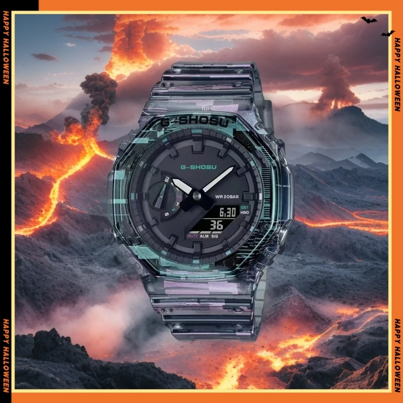 Orologio sportivo elettronico digitale Funzione completa LED Doppio display Ora mondiale Resistente all'acqua Trasparente