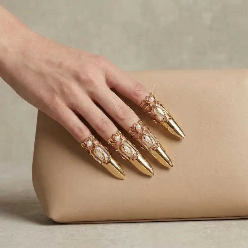 5 Pieces Set Nail Rings Daily Fingertip Protective Cover Trendy Ring Long Stiletto Prerss On Nail Jewelry Gift