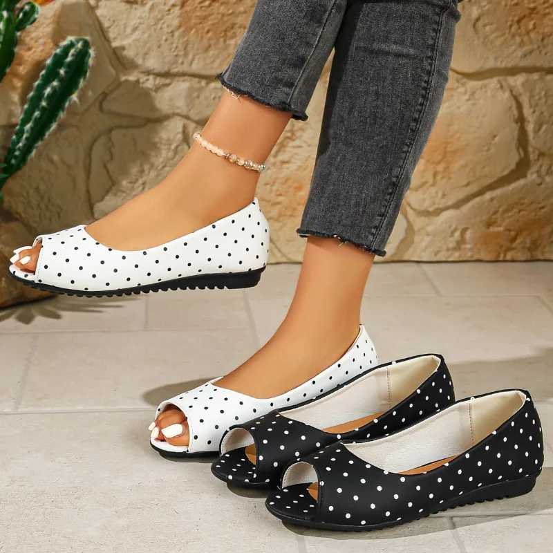 Women's Fashion Round Open Toe Lightweight Wave Point Style Single Shoes Women 2026 New Spring and Autumn Shallow Mouth Shoes