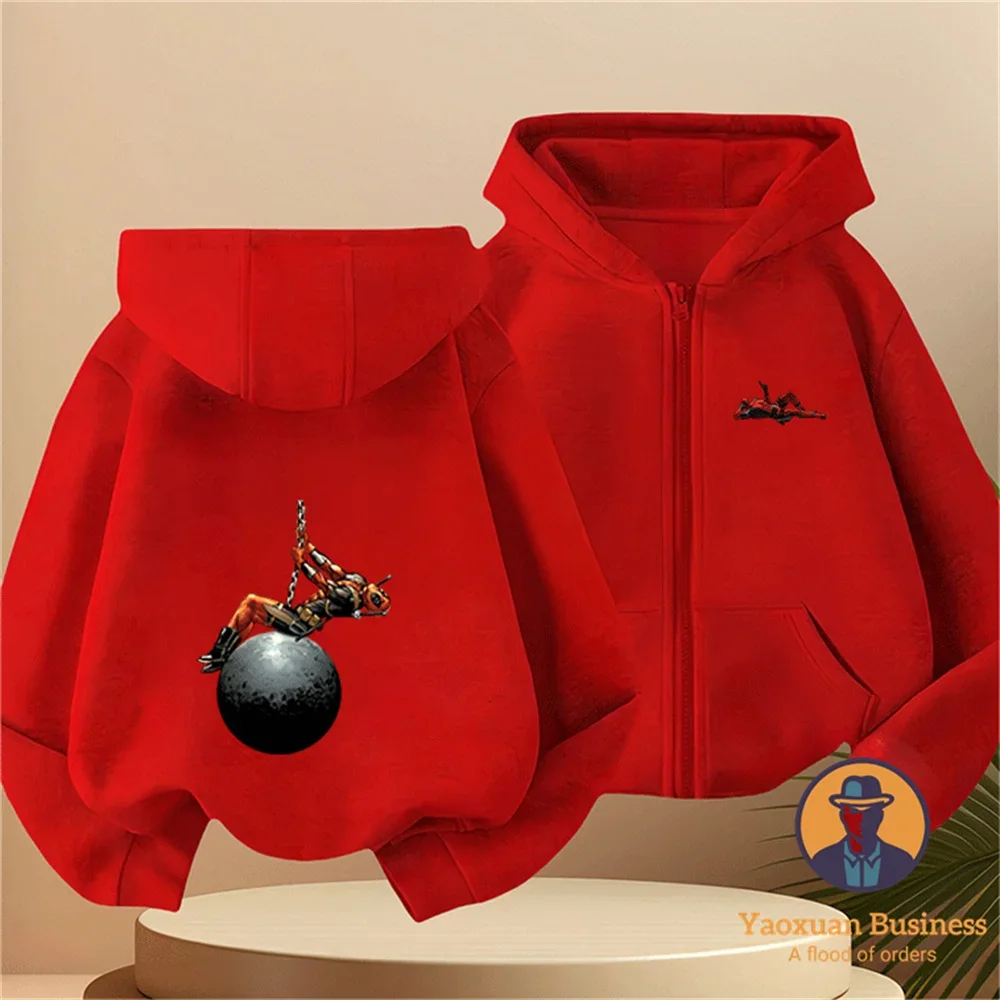 

2026 Teen Kids 2D Deadpool Zip Up Hoodie Pure Cotton Cartoon Print Fashion Casual Sweatshirt