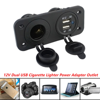 Universal 12V Marine Cigarette Lighter Socket Panel 2 in 1 Waterproof 4.2A Dual USB Ports Charger for Car Boat Motorcycle ATV RV