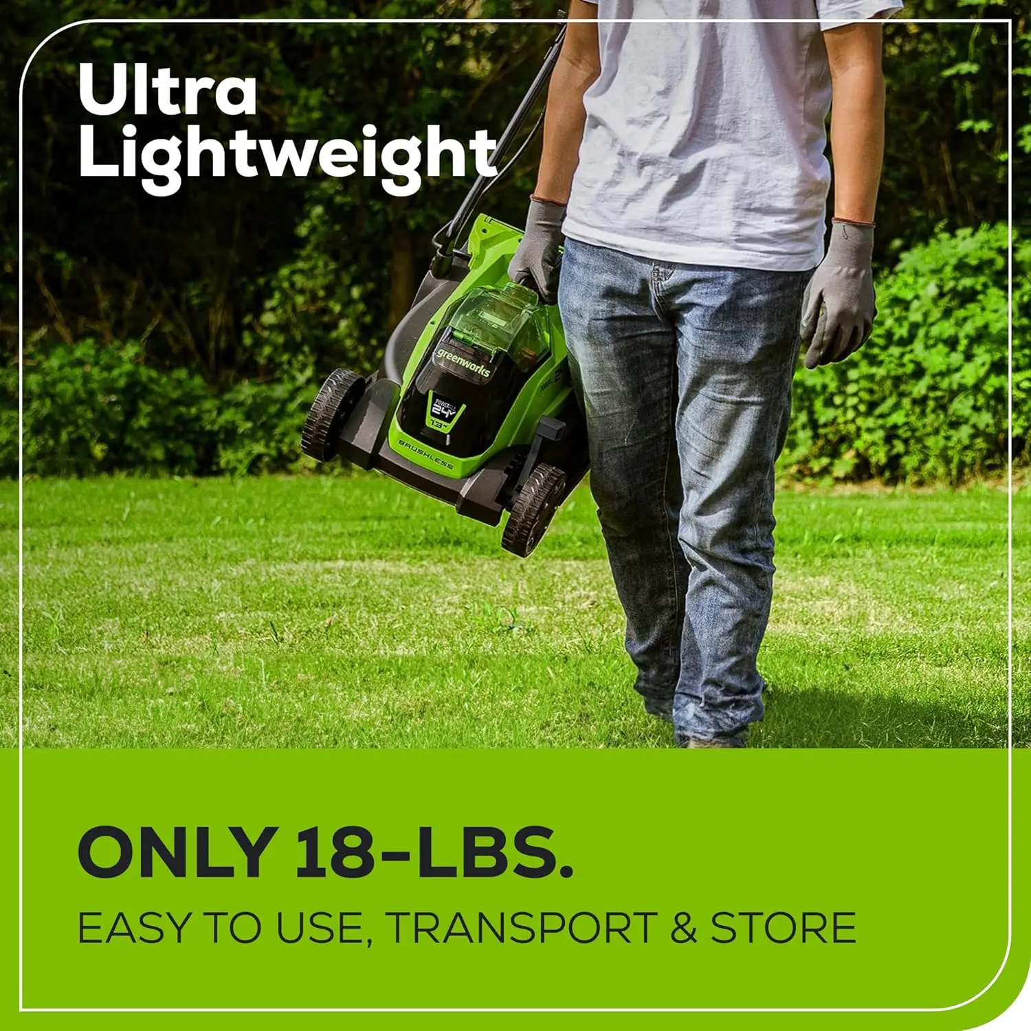 24V 무선 잔디깎이 (배터리 및 충전기 포함), 13인치 데크, 2-in-1 멀칭/수거, 무유지보수