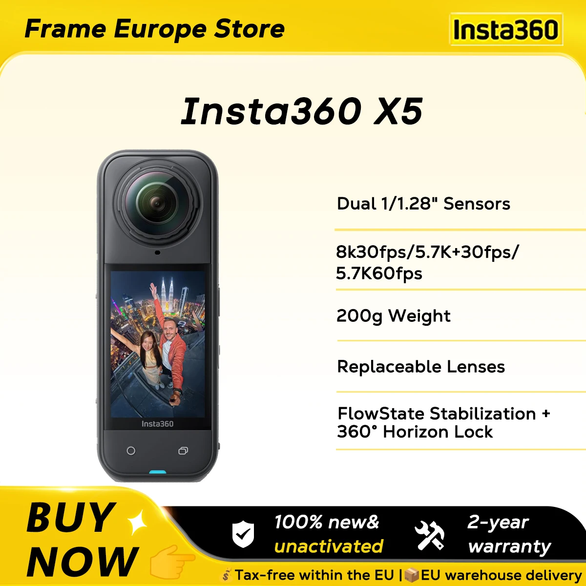 [100% Unaktiviert] Insta360 X5 Action-Kamera 360 ° Wasserdichte Sportkamera-Objektive 8K 30Fps 360 ° Videoaufnahme Ultra Neu