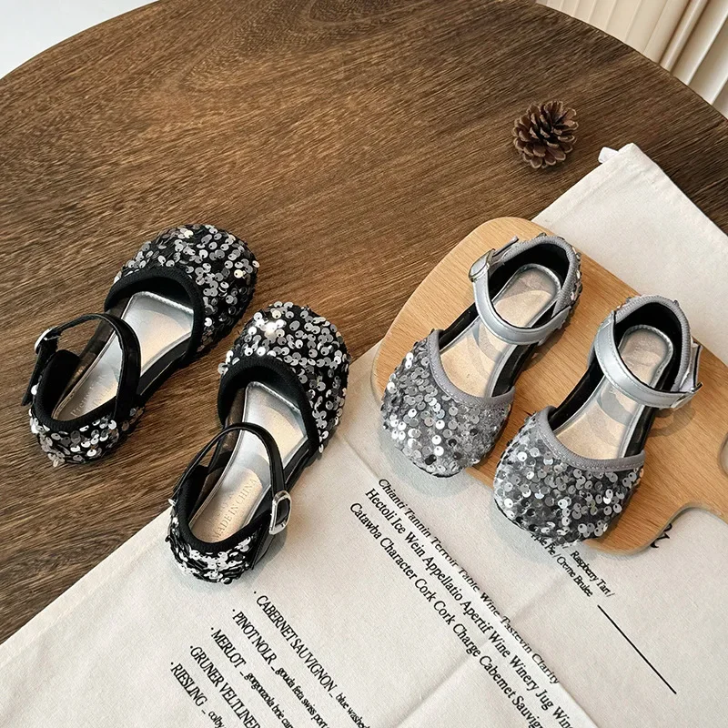 2024 Summer New Sandals Girls Comfortable Children's Shoes Sequins Versatile Fashion Wear-Resistant Non-Slip Princess Shoes