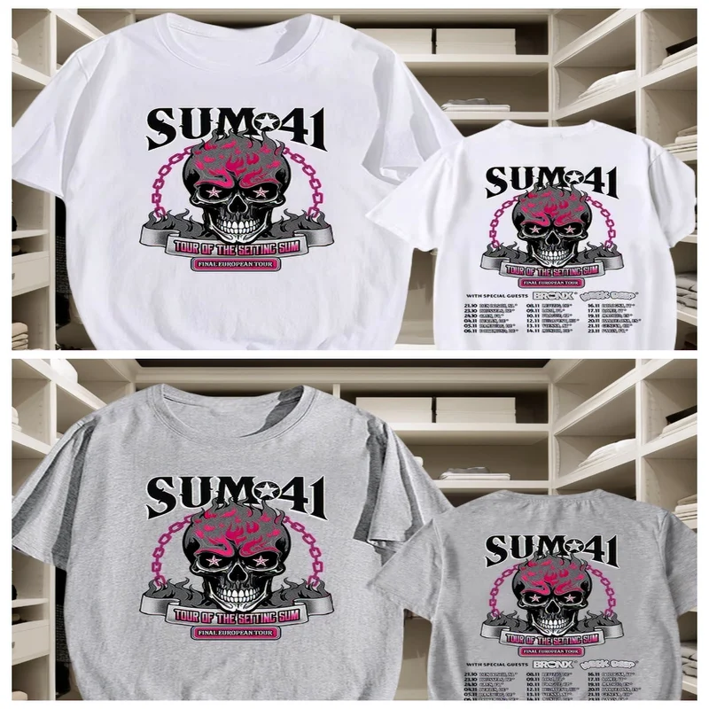 2025 مجموعة السفر Sum Sum41 تي شيرت القطن عالية الجودة تي شيرت رجالي طاقم الرقبة عادية الهيب هوب القوطية تي شيرت للجنسين الملابس