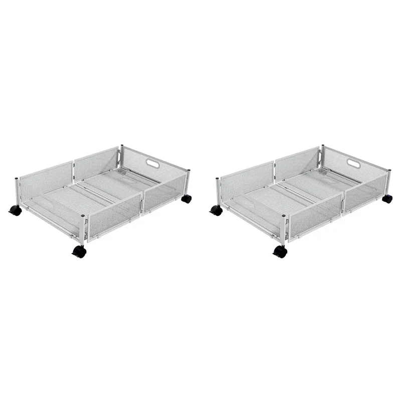 

M04K 2X Under The Bed Quilt Storage Bins Large Capacity Rolling Iron Drawer For Clothes, Blankets Foldable White