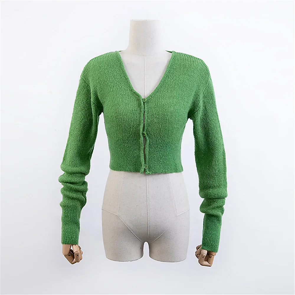 Korean fashion cropped sweater women long sleeve tops pink cute sexy knitted crop cardigan women kawaii mohair cardigans green