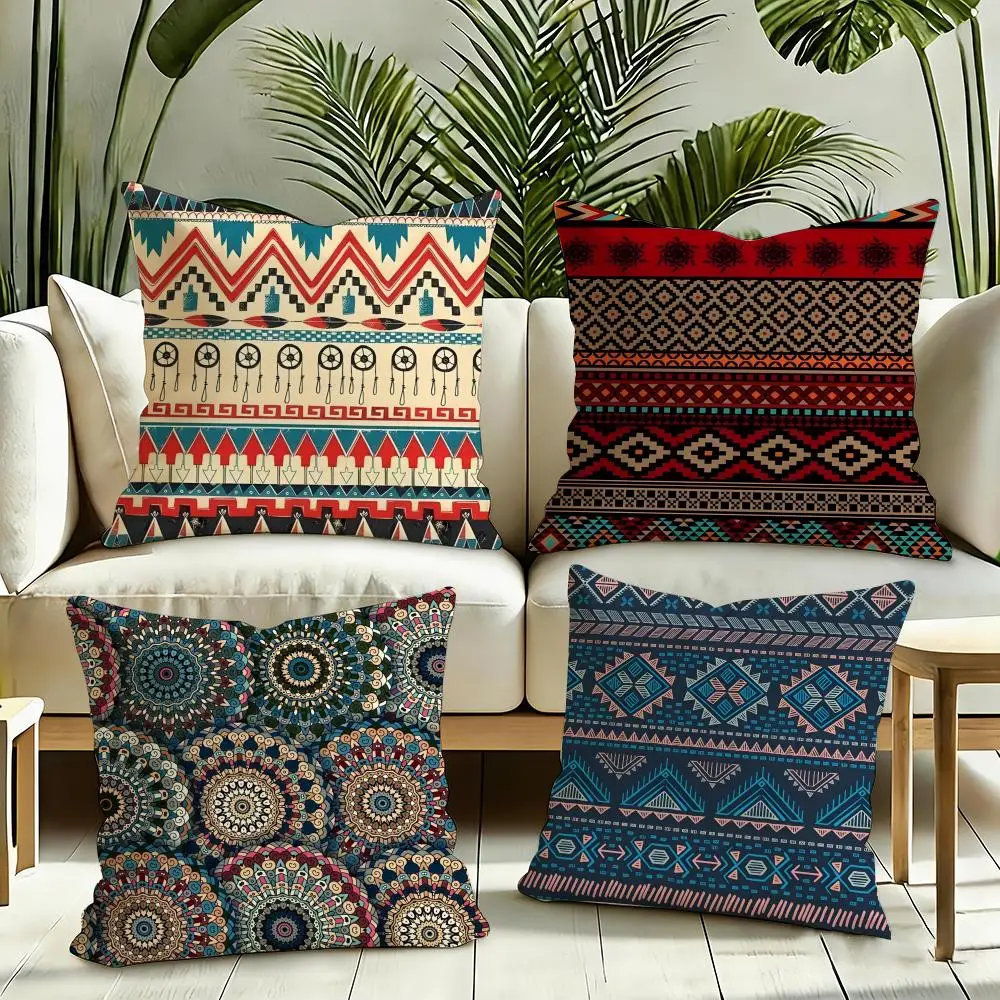 Red Ethnic style shading Cushion Cover Reversible Plush Pillow Cover Soft Fluffy  Home Decor for Sofa Bedroom
