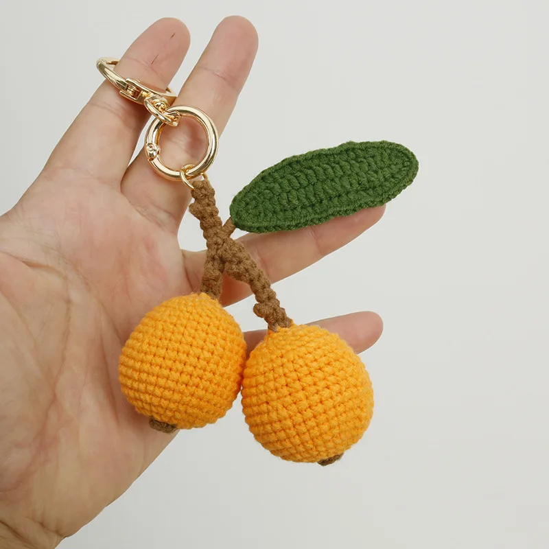 

Creative Knitting Loquat Keyrings Handmaking Weaved Fruit Series Crochet Keychain For Bag Pendant Accessories Wholesale Keychain