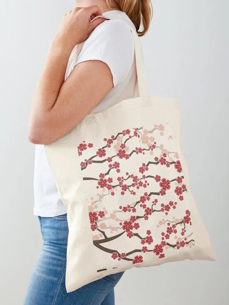 Red Oriental Cherry Blossoms On Ivory Zen Japanese Sakura Flowers ? fatfatin Tote Bag shoping bag Tote Bag