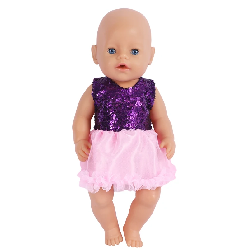 Doll Clothes Fit for 17 Inch New Born Baby Dolls Fashion Sequin Dress for American 18 Inch Girl Doll 43 Cm Clothes Birthday Gift