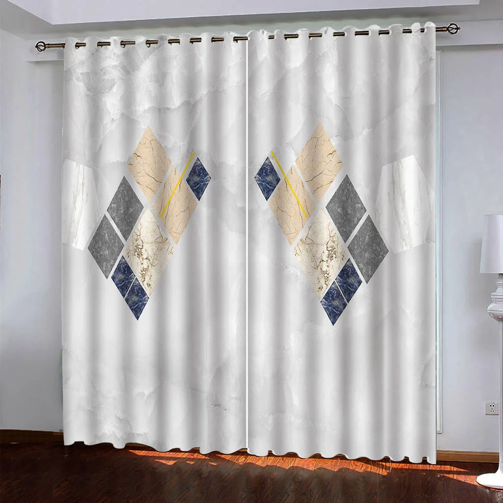 Customized Living Room Curtains Marble Texture Boho Modern Design 2 Pieces Window Curtain For Bedroom Home Decor