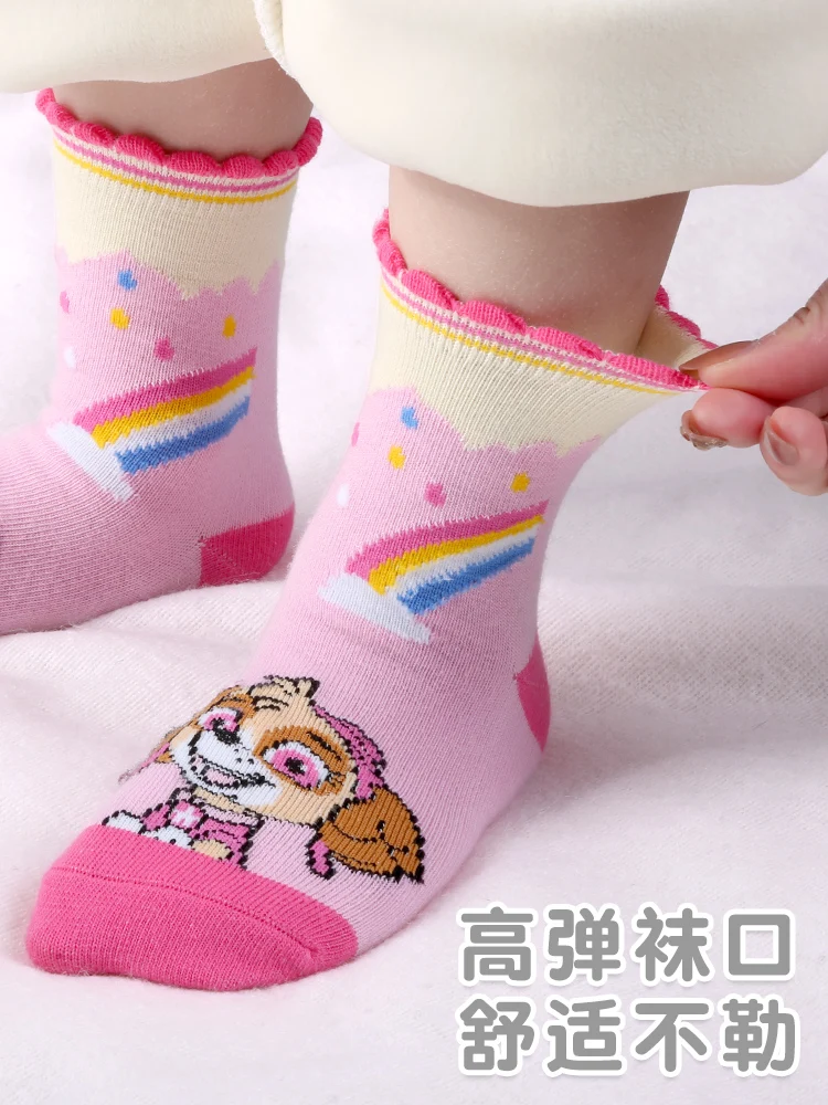 5pcs/set Original Paw Patrol Children Cotton Socks Print Skye Marshall Eeverest Kids Mid-calf Socks Cartoon Peripherals Gifts