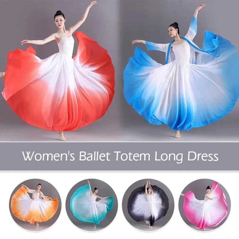 Elegant Gradient Ballet Skirt Women Chiffon Flowy Long Dancewear 360-720 Degrees Classical Dance Costume Performance Maxi Skirt