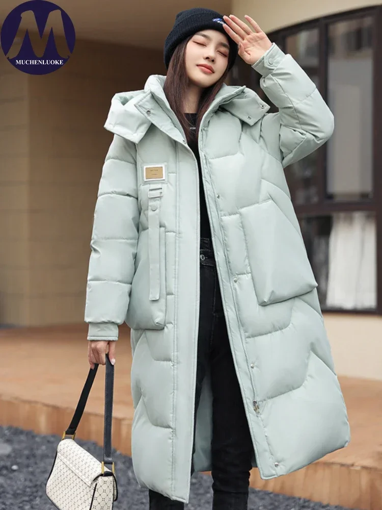 

Women's Long Down Hooded Jacket, Cotton Parkas, Korean Fashion, Loose, Thickening, Warm, Casual, Winter, New