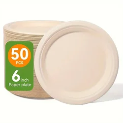50pcs/set Disposable Round Plates Pulp Lunch Boxes Disposable Paper Plates Light Takeaway Salad Soup Noodle Square Bowls