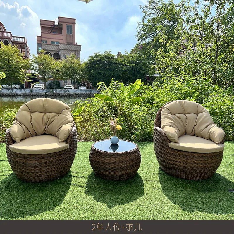 Balcony table, chair, leisure rattan chair three-piece set of residential outdoor courtyard household rattan sofa